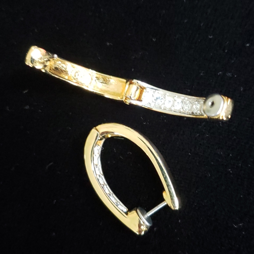 VTG Joan Rivers Gold/Rhinestone oval hoop earrings - Picture 5 of 7